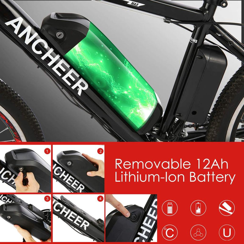 ANCHEER 26 Inch Wheel New Upgraded Electric Mountain Bike 500W with Removable 36V 12Ah Battery - Electricridesonly.com