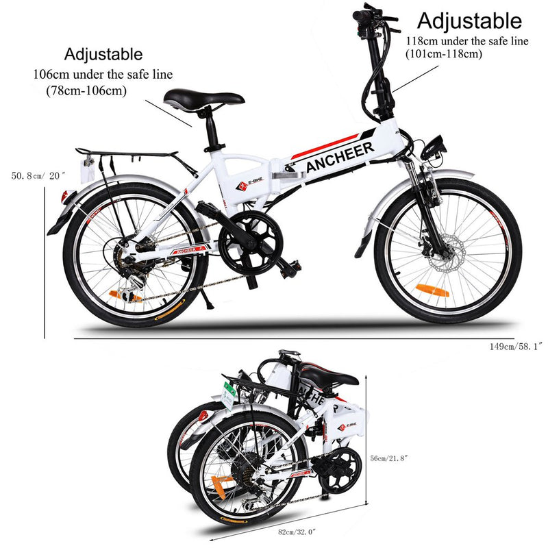 Ancheer 20 Inch Wheel Folding City Commuter Electric Bike - Electricridesonly.com