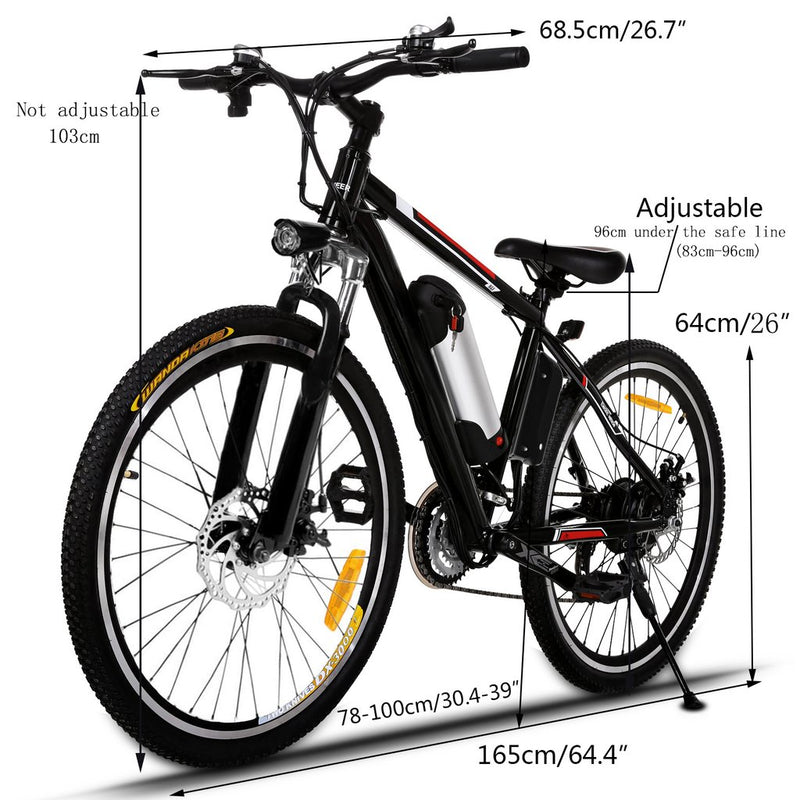 ANCHEER 26 Inch Wheel Electric Mountain Bike 250W with Removable 36V 8A Battery - Electricridesonly.com