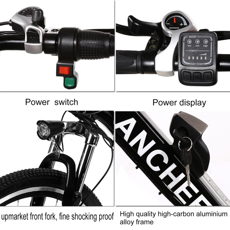 ANCHEER 26 Inch Wheel Electric Mountain Bike 250W with Removable 36V 8A Battery - Electricridesonly.com